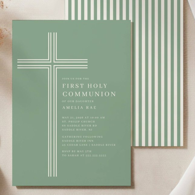 Invitación de Comunión de Cruz Verde Salvia (Subido por el creador)
