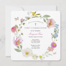 Invitación de Comunión de Mariposa Floral Elegante
