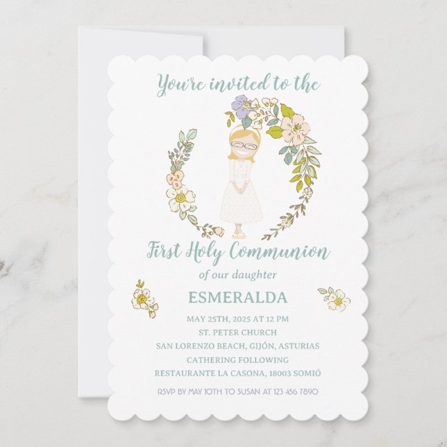 Invitación de Comunión ESMERALDA (Anverso)