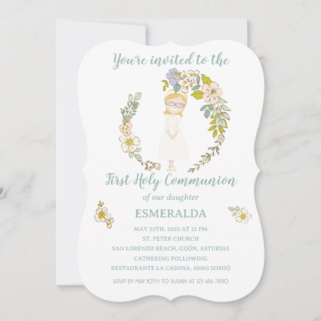 Invitación de Comunión ESMERALDA (Anverso)