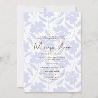 Invitación de Comunión Floral Azul