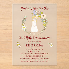 Invitación de Comunión sobre acrílico ESMERALDA