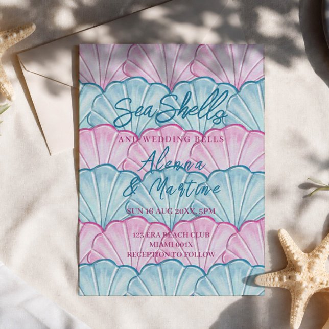 Invitación de conchas de océano y campanas de boda (Subido por el creador)