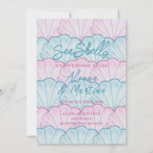 Invitación de conchas de océano y campanas de boda