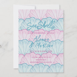 Invitación de conchas de océano y campanas de boda