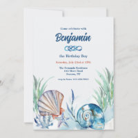 Invitación de conchas en azul