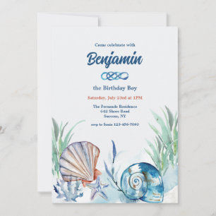 Invitación de conchas en azul