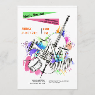Invitación de concierto de instrumentos de acuarel