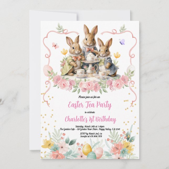 Invitación de conejito a la fiesta de cumpleaños d (Anverso)