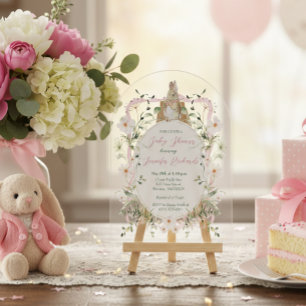 Invitación de conejito bebé con cinta floral rosa