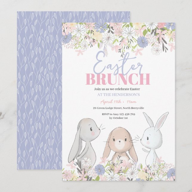 Invitación de conejito de brunch (Anverso / Reverso)