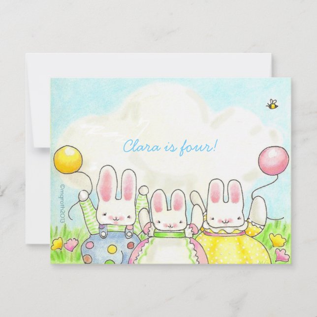 Invitación de conejito de tres globos (Anverso)