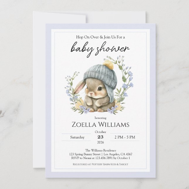 Invitación de conejito floral lindo (Anverso)
