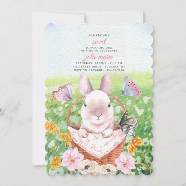 Invitación de conejito lindo en canasta (Anverso)