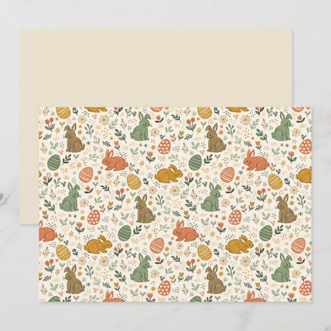 Invitación de conejitos de primavera dibujados a m (Anverso / Reverso)