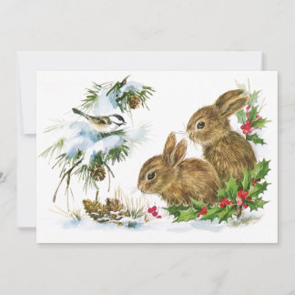 Invitación de conejitos navideños vintage