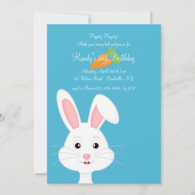 Invitación de conejo blanco lindo (Anverso)