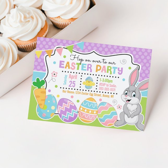 Invitación de Conejo de Pascua para Niños (Easter bunny easter egg hunt invitation)