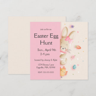Invitación de conejo de Pascua y huevos de pollo
