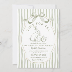 Invitación de conejo verde salvia para el té