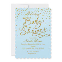 Invitación de Confeti Azul Claro y Dorado para BAB