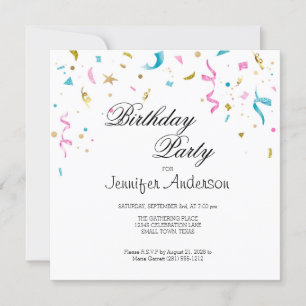 Invitación de confeti brillante rosa y acuático