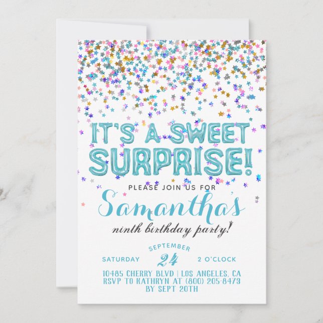 Invitación de Confeti de Cumpleaños Dulce Sorpresa (Anverso)