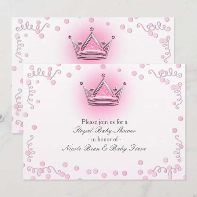 Invitación de Confeti de Fiesta con Corona Rosa y  (Anverso / Reverso)