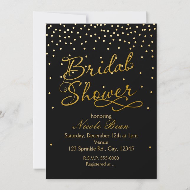 Invitación de Confeti de Papel de Hilo Negro Dorad (Anverso)