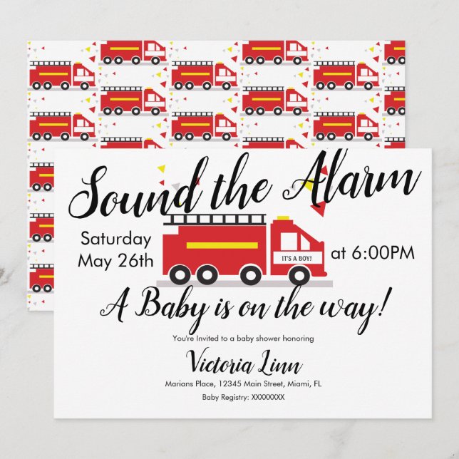 Invitación de Confeti para Baby Shower de Camión d (Anverso / Reverso)