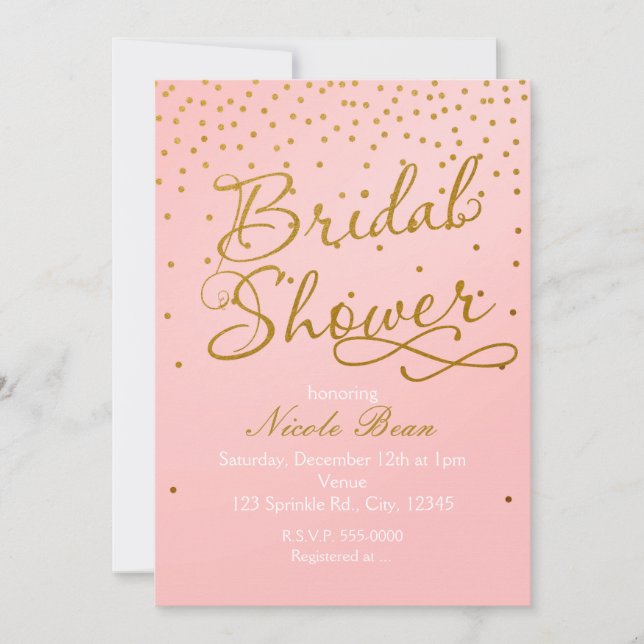 Invitación de Confeti Rosa y Dorado para Despedida (Anverso)