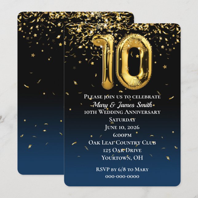 Invitación de Confetti a los globos de oro del 10° (Anverso / Reverso)