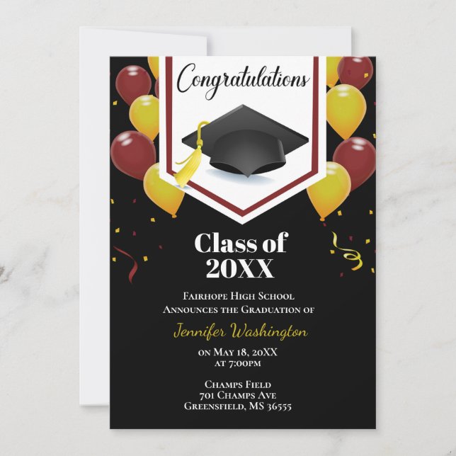 Invitación de confetti amarillo y negro de oro de  (Anverso)