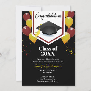 Invitación de confetti amarillo y negro de oro de 