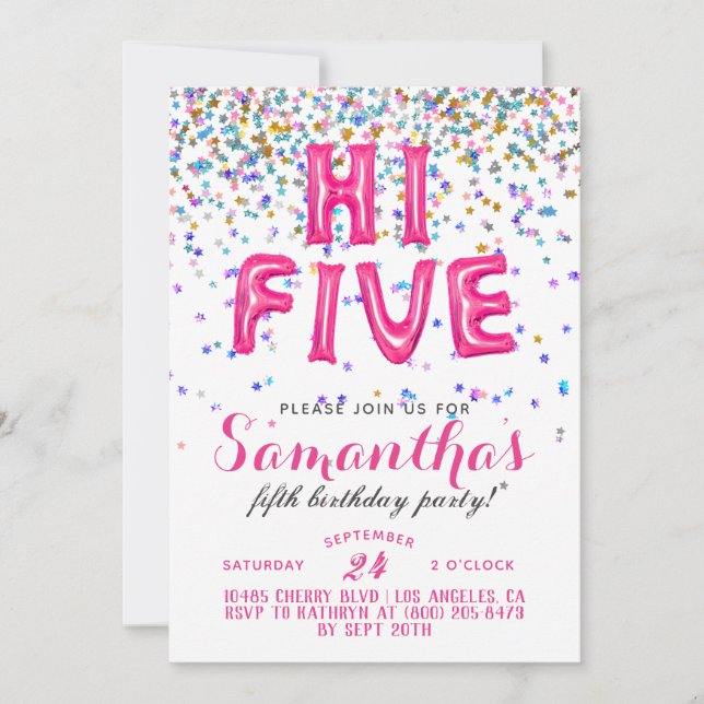 Invitación de Confetti de 5 Años (Anverso)