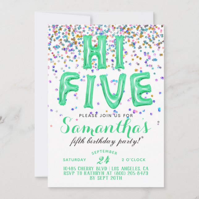 Invitación de Confetti de 5 Años (Anverso)