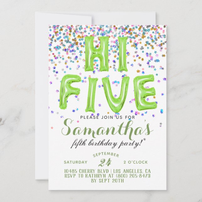 Invitación de Confetti de 5 Años (Anverso)
