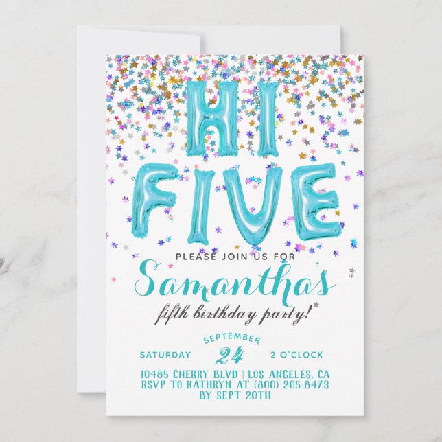 Invitación de Confetti de 5 Años (Anverso)