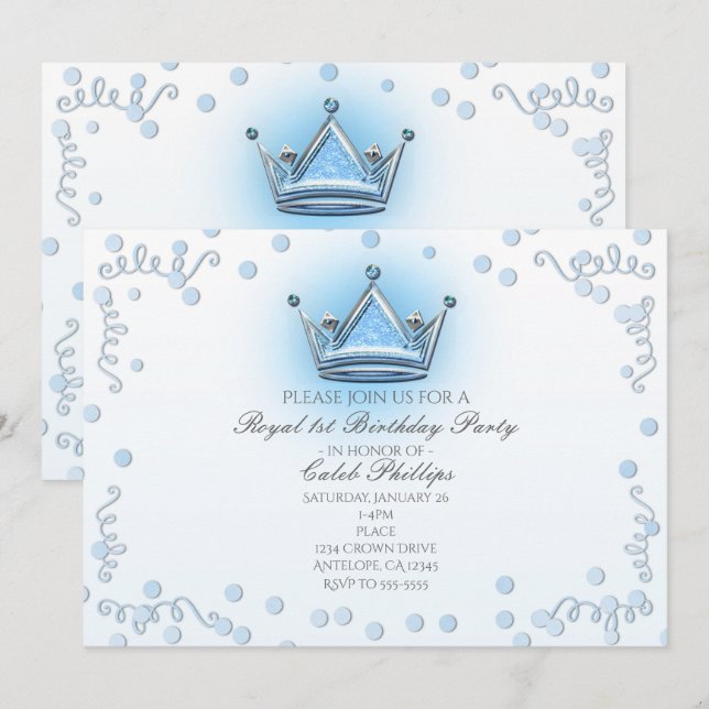 Invitación de Confetti Fiesta de la Corona Azul y  (Anverso / Reverso)