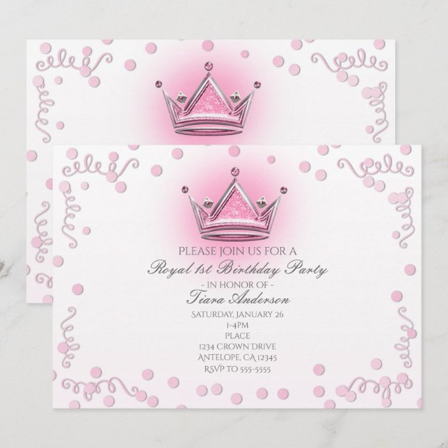 Invitación de Confetti Fiesta de la Corona Rosa y  (Anverso / Reverso)
