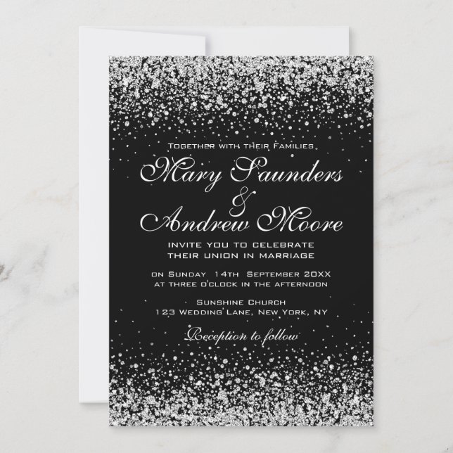 Invitación de confetti Purpurina plateado moderno (Anverso)
