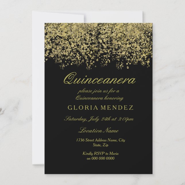 Invitación de Confetti Quinceanera, Purpurina de o (Anverso)