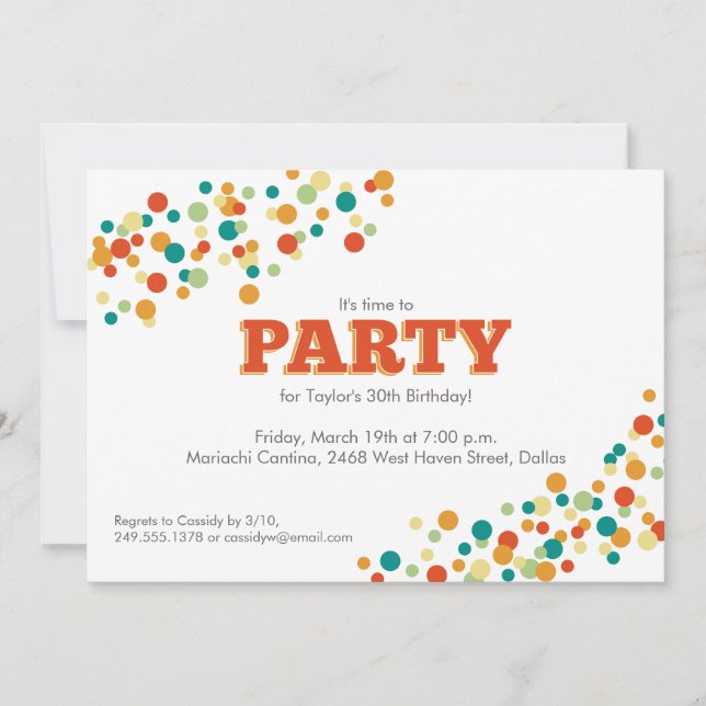 Invitación de Confetti Sprinkle Party en Naranja (Anverso)