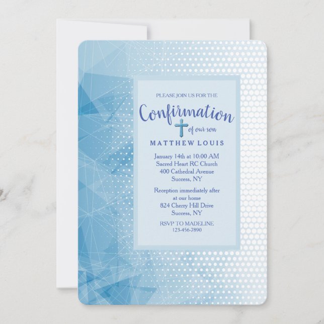 Invitación de confirmación azul devotada (Anverso)