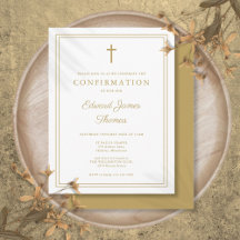Invitación de Confirmación con Borde de Oro Modern