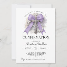 Invitación de Confirmación con Lazo Morado y Rosar