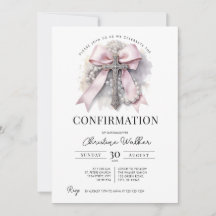 Invitación de Confirmación con Lazo Rosa y Rosario