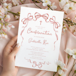 Invitación de confirmación con lazo rosado