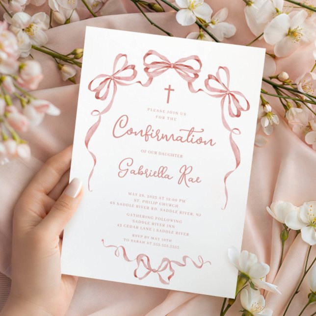 Invitación de confirmación con lazo rosado (Subido por el creador)
