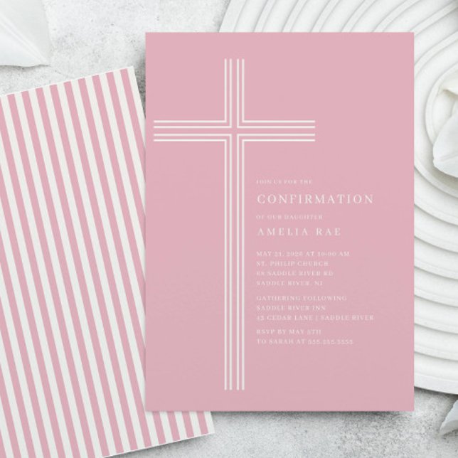 Invitación de Confirmación con Rayas Rosadas (Subido por el creador)